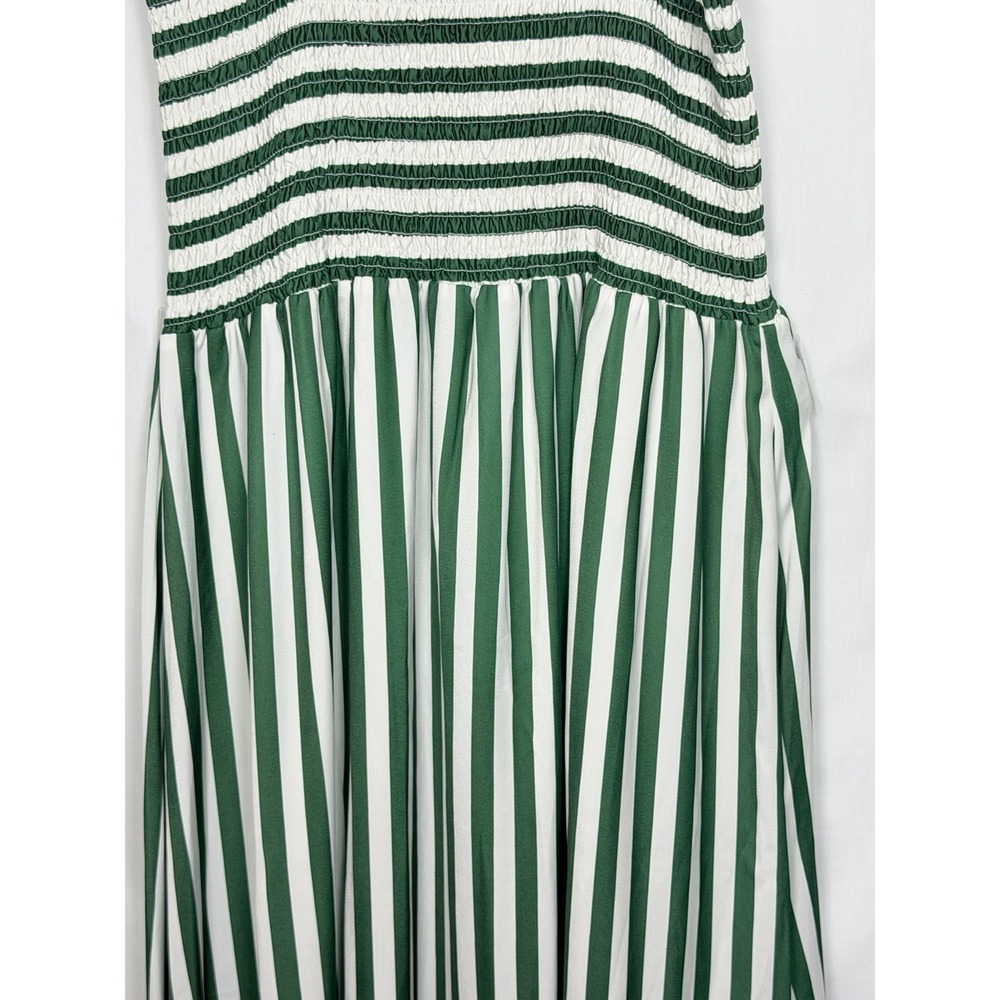 Summersalt Silky Luxe Smocked Maxi Dress Green White Stripe Tie Shoulder L - Picture 4 of 13